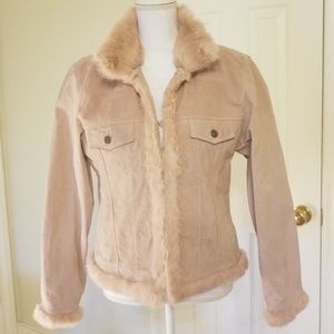 Lilac leather jacket w/ fur detailing